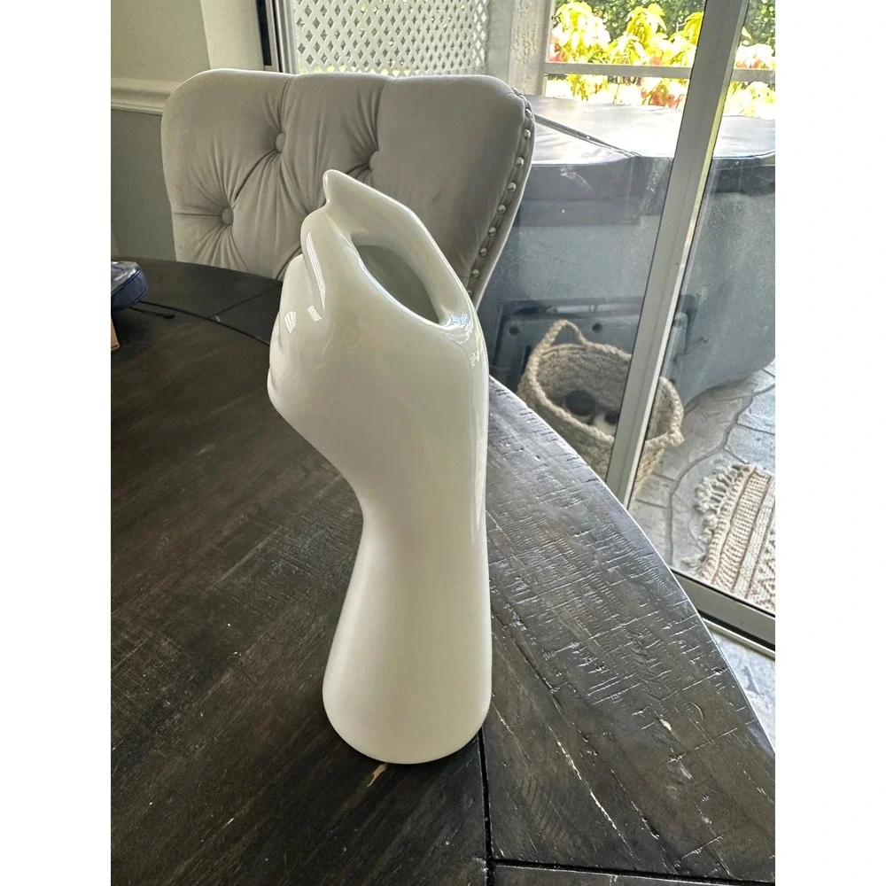 Vintage White Ceramic Hand Vase Sculptural Fist Bud Vase Mid Century Modern EUC